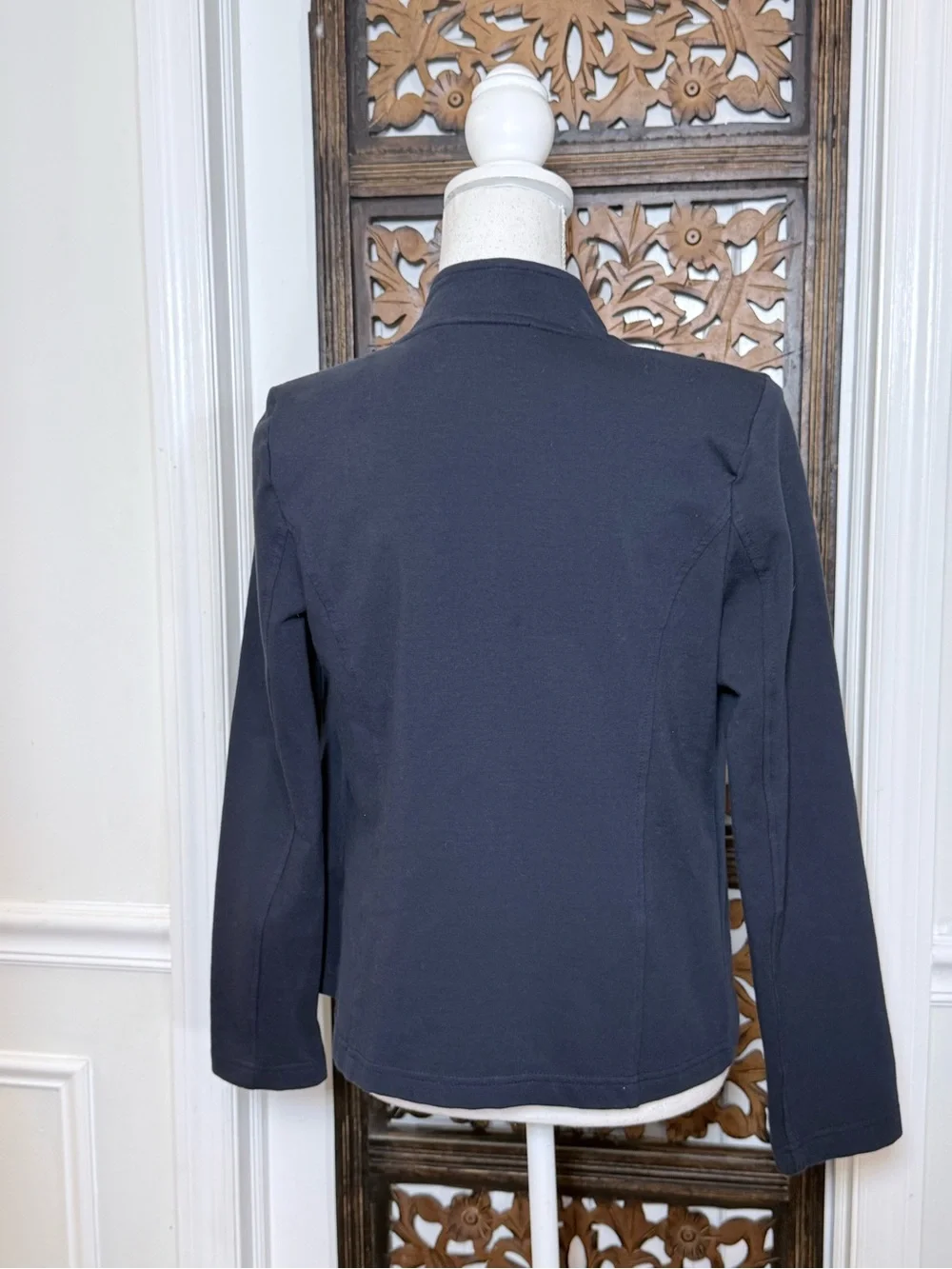 Tommy Hilfiger Military Band Jacket Navy Stand Collar Knit Blazer Gold Buttons M